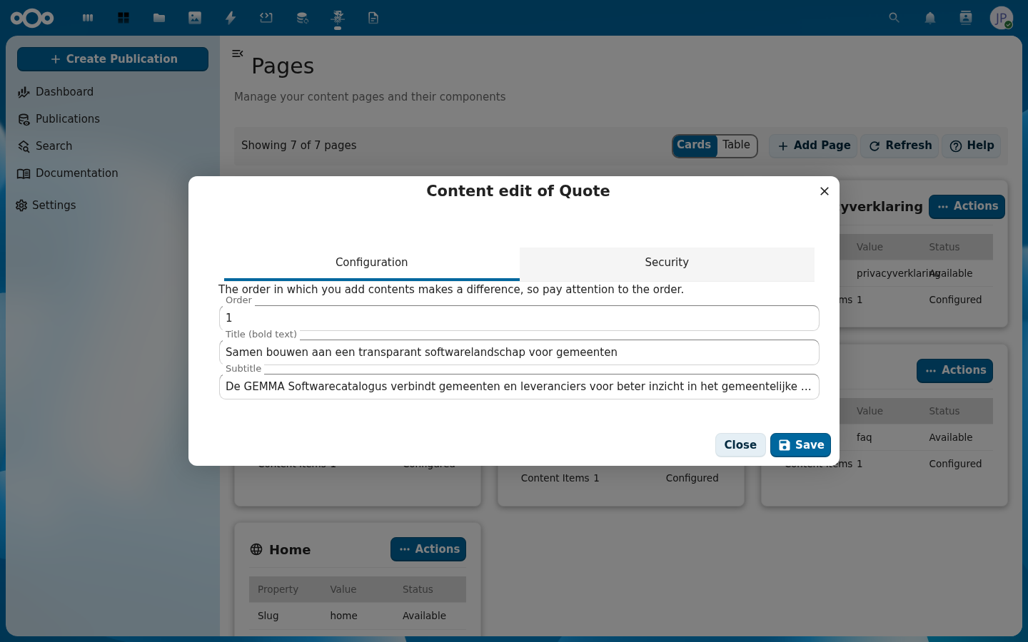 Quote content bewerken met titel en ondertitel