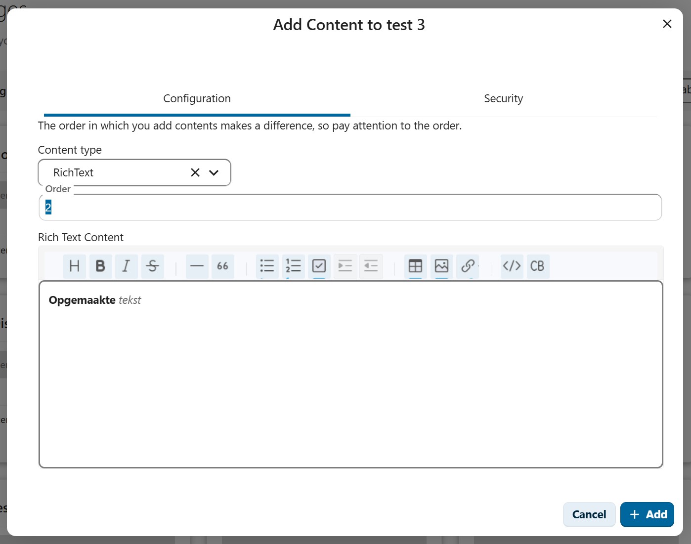 RichText content toevoegen met opgemaakte tekst en toolbar