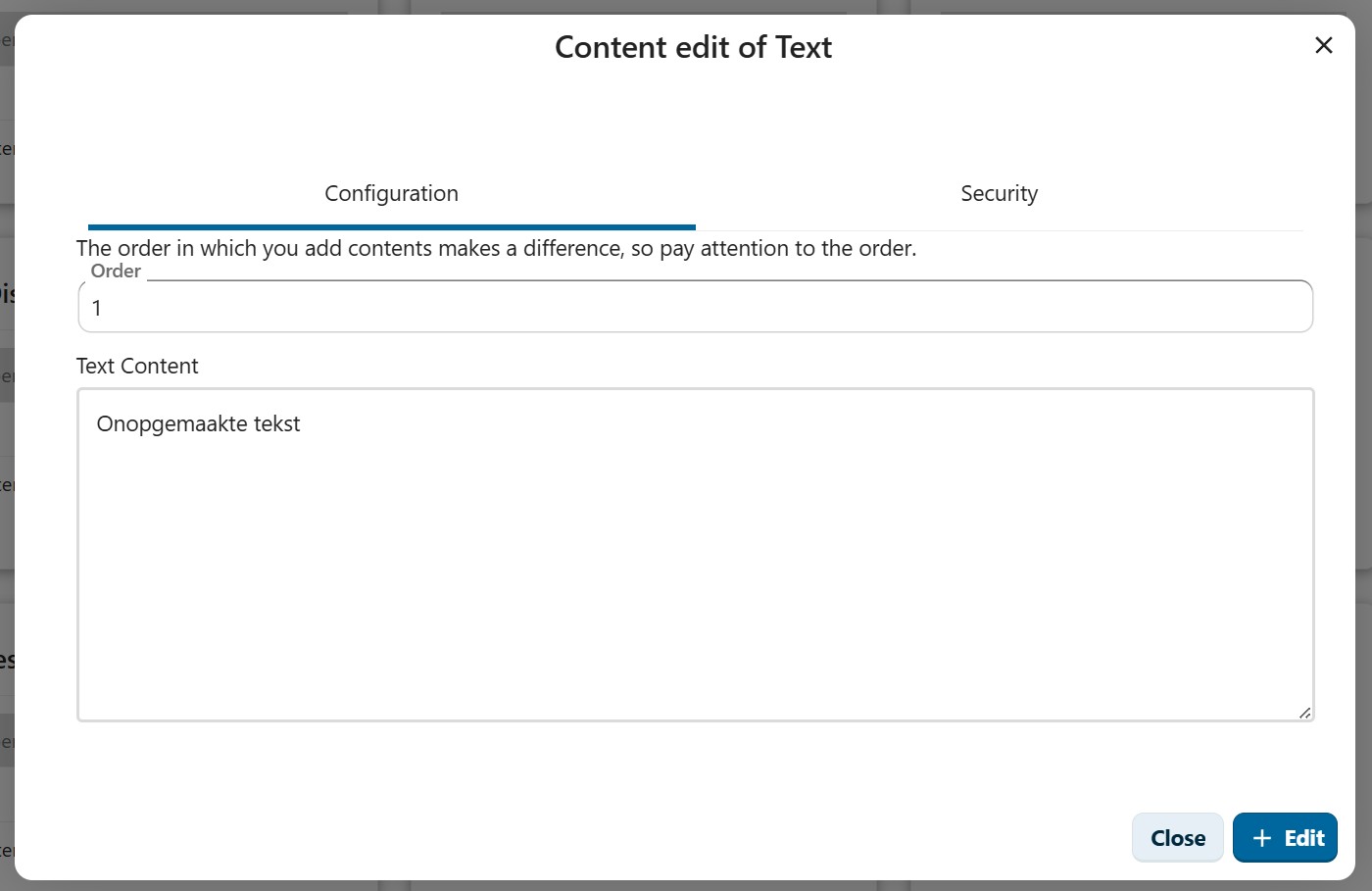 Text content bewerken — onopgemaakte tekst met volgorde