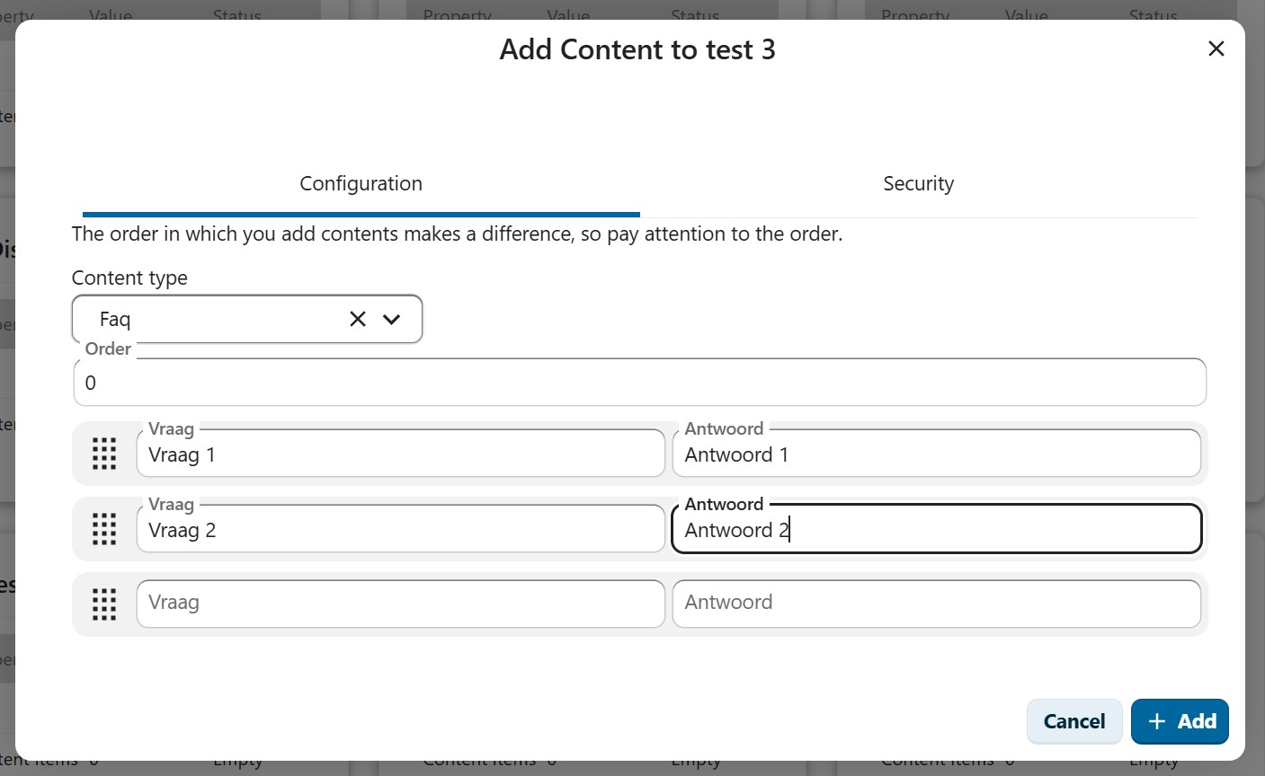 FAQ content toevoegen met Vraag/Antwoord-paren