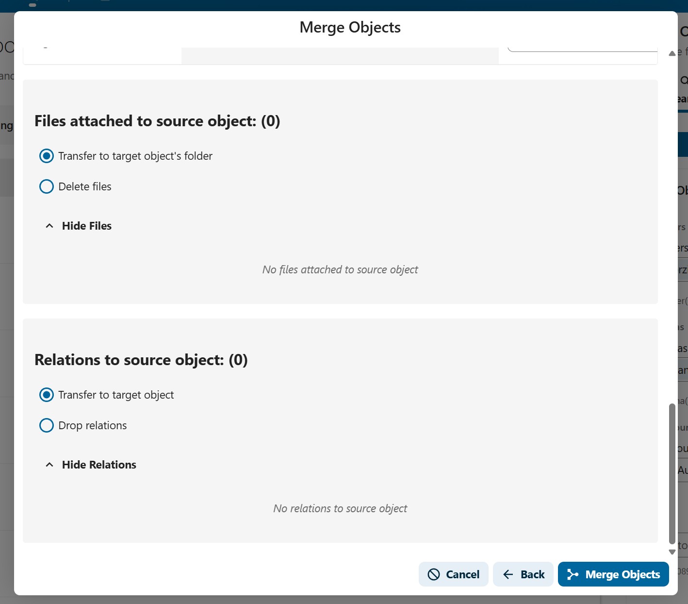 Bestanden en relaties overdragen of verwijderen
