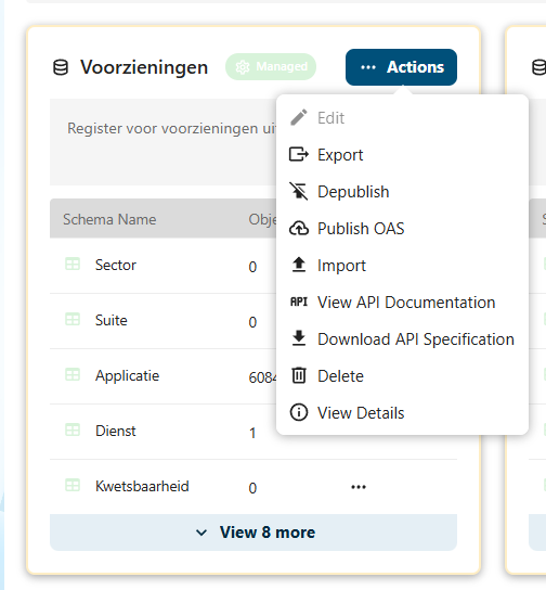 De knop voor API-documentatie in de beheeromgeving van OpenRegister