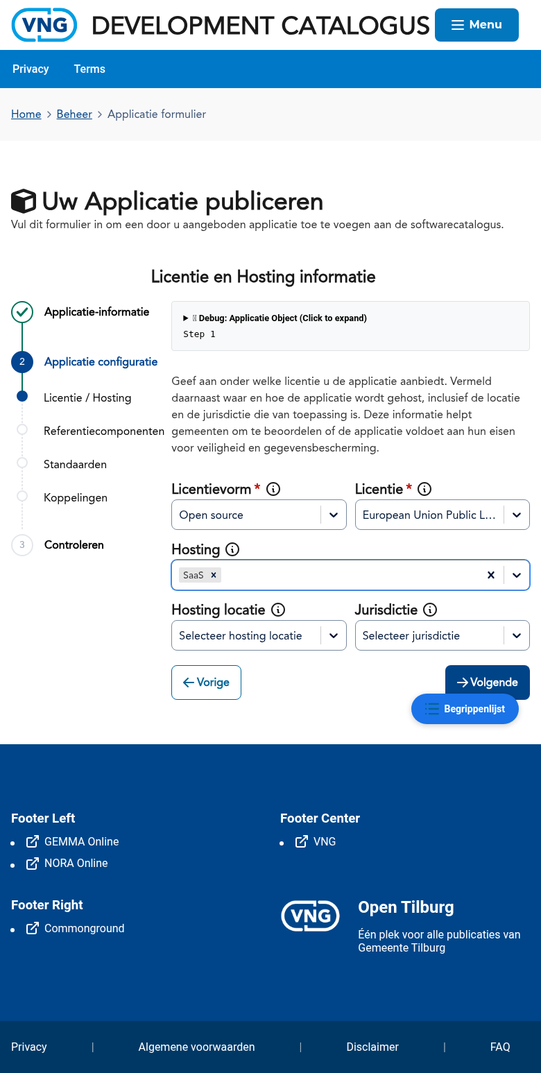 Stap 2 van de applicatie-wizard: aanvullende informatie