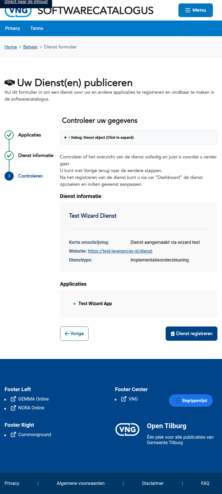 Overzicht van de ingevoerde gegevens ter controle