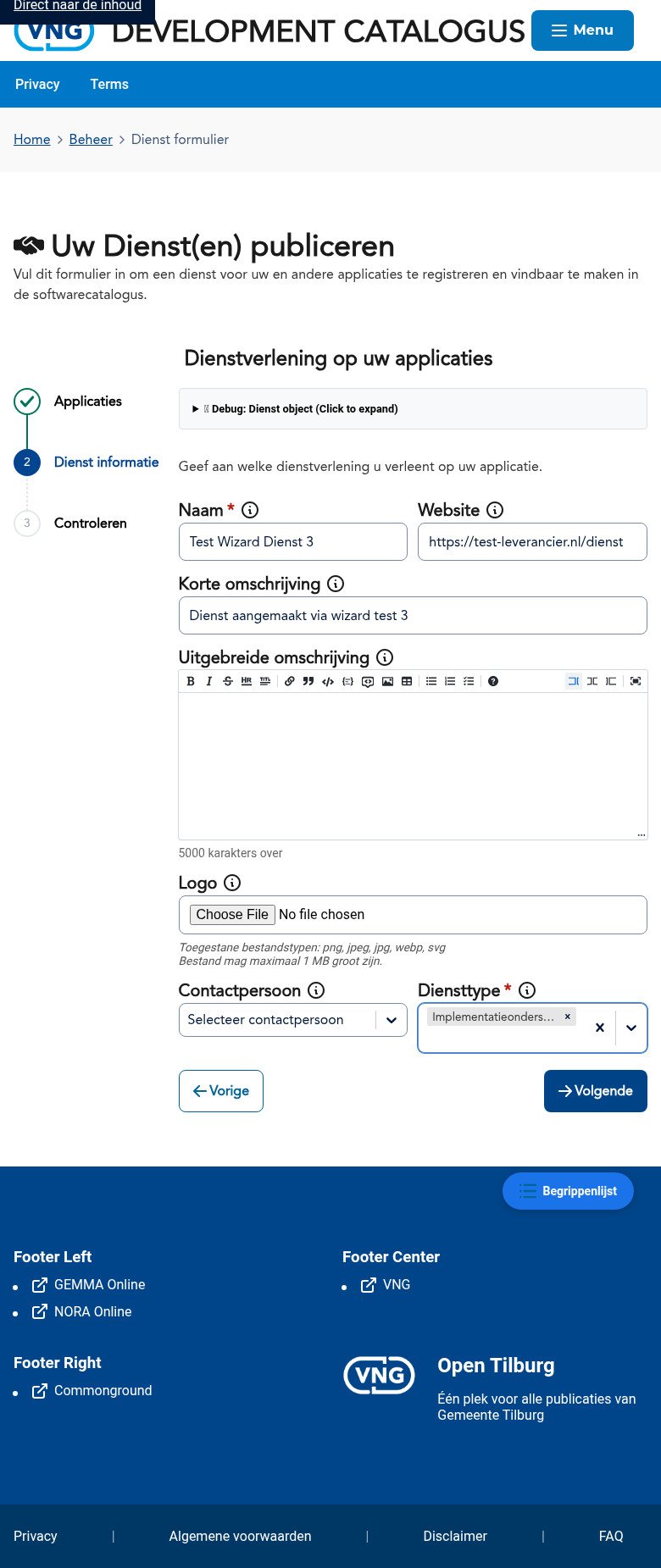 Stap 2 van de diensten-wizard: applicaties koppelen