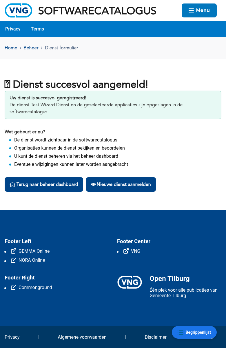 Succesbericht na het publiceren van een dienst