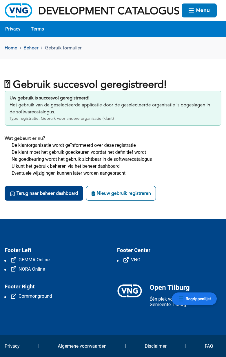 Succesbericht na het melden van applicatiegebruik