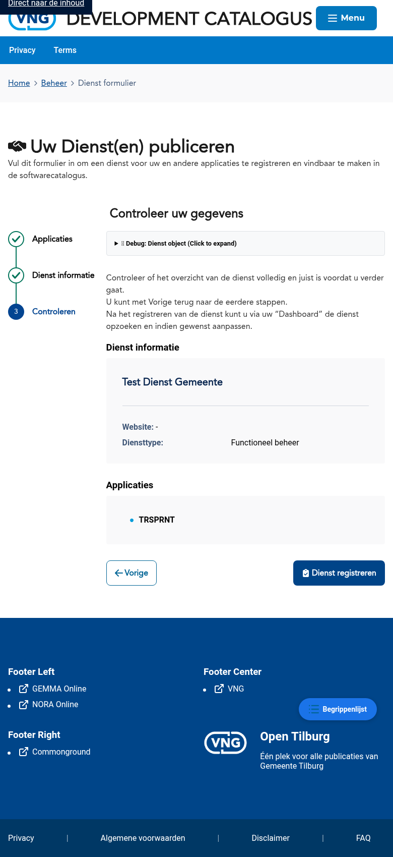 Stap 3 van de gemeente diensten-wizard: controleren