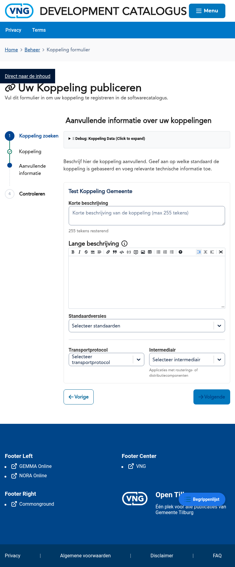 Stap 3 van de gemeente koppeling-wizard: aanvullende informatie