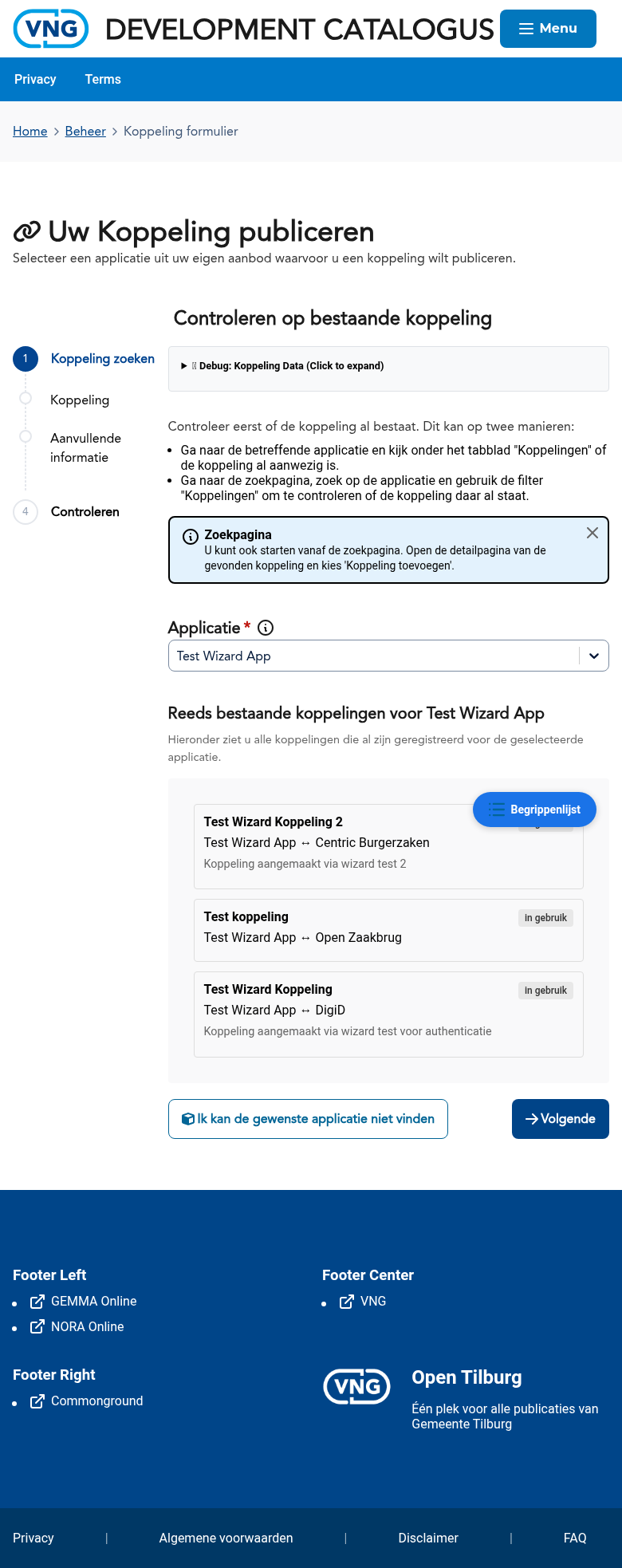 Stap 1 van de koppeling-wizard: bron- en doelapplicatie selecteren