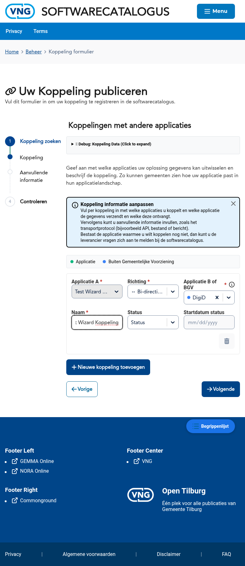 Stap 2 van de koppeling-wizard: koppelingsdetails invullen