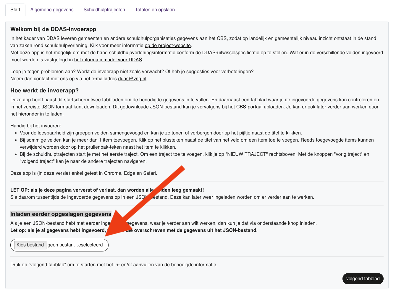 JSON-Bestand laden in DDAS-Invoerapp